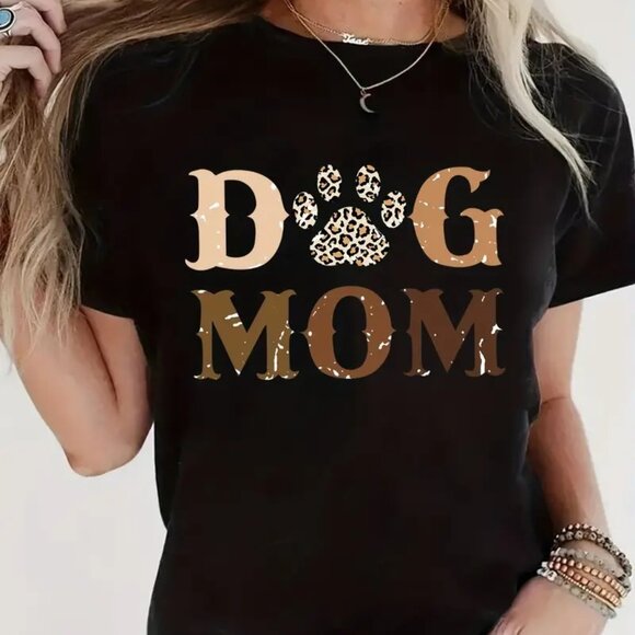 Tops - Dog Mom Shirt, Dog Mom Print T-shirt, Gift for Dog Lovers